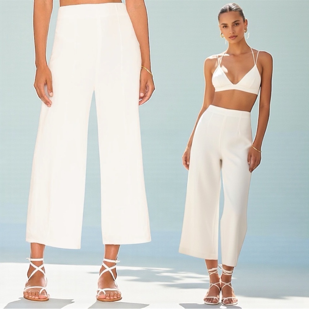 NWT Anna Nata Olivia Flowy Linen Cropped Pants In Natural White Size XS